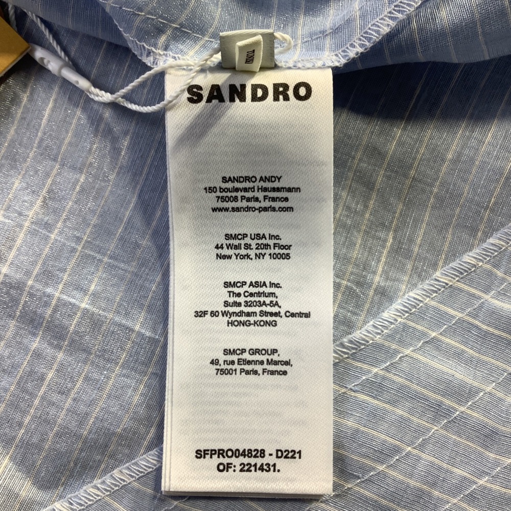 Sandro Nathalie Blue White Pinstripe Linen Lace Midi Dress Size 40 NWT - Picture 7 of 16